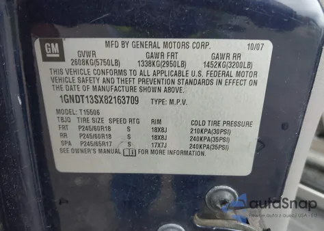 2008 Chevrolet Trailblazer Lt z USA, uszkodzony, nr VIN 1GNDT13SX82163709